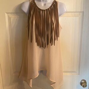 Judith March Tan Fringe Blouse
